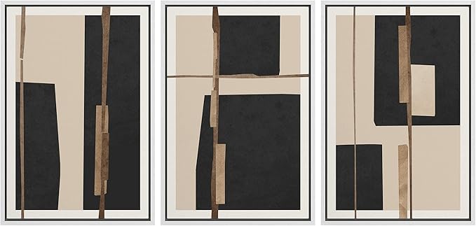 SIGNFORD Framed Canvas Print Wall Art Set Mid-Century Black Polygon Squares Abstract Shapes Illustrations Modern Art Bohemian Nordic Relax/Calm for Living Room, Bedroom, Office - 16"x24"x3 White