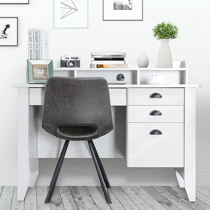 Catrimown Computer Desk with Drawers and Hutch White Desk with Drawer Wood Executive Desk Teens Student Desk Writing Laptop Home Office Desk for Small Spaces, Cream, 47.5''D x 22''W x 36.5''H