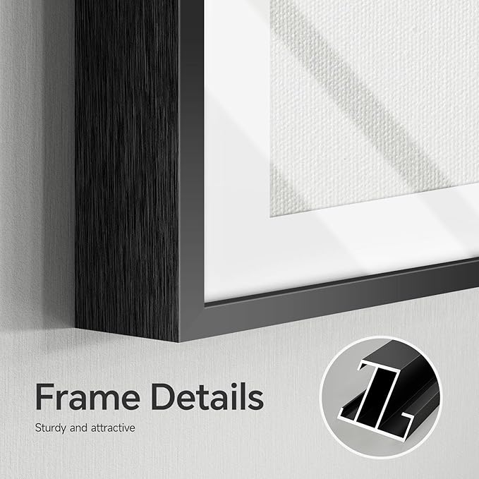 Framed Abstract Wall Art Set of 4, Large Modern Minimalist Canvas Decor Prints, Black and Brown Geometric Boho Neutral Pictures Paintings for Living Room, Bedroom, Dining, Office and Hallway