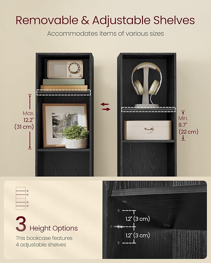 VASAGLE Custos Collection - Bookshelf, 6-Tier Bookcase, Book Shelf, Open Storage Shelf, 9.4 x 11.9 x 63.3 Inches, for Living Room, Home Office, Dinning Room, Ebony Black ULBC411B01