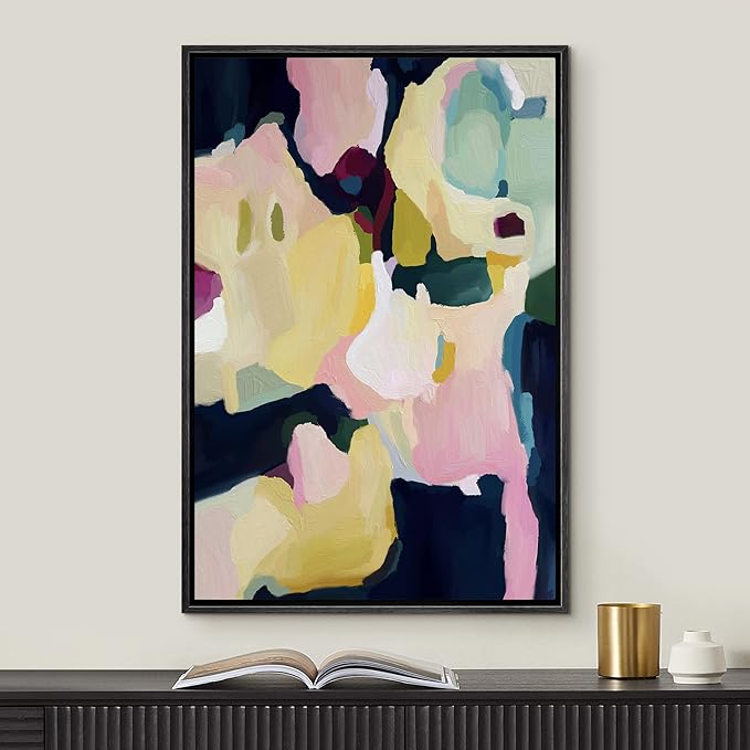 MUDECOR Framed Canvas Print Wall Art Retro Paint Stroke Landscape Abstract Shapes Illustrations Minimalism Decorative Relax/Zen Colorful Nordic for Living Room, Bedroom, Office - 16"x24" Black