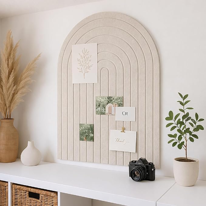 Orelle Rainbow Arch Felt Bulletin Board | Foldable Peel and Stick Felt Board for Wall | Aesthetic Arch Pin Boards for Walls, Office, Vision Board, Kids Art Display | 23 x 31”| Beige