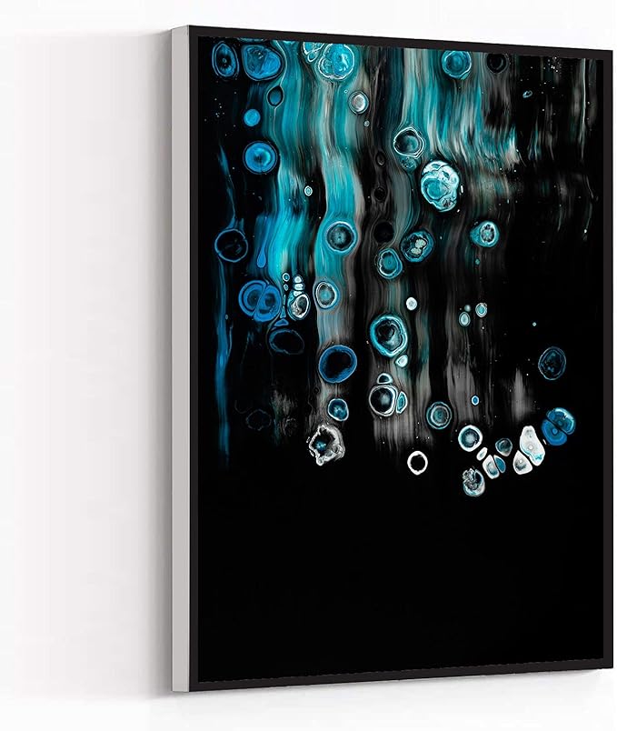 Wall Art Framed Ready to Hang Blue And Black Abstract Painting Canvas Wall Art For Home Office Decoration 24*36 inches