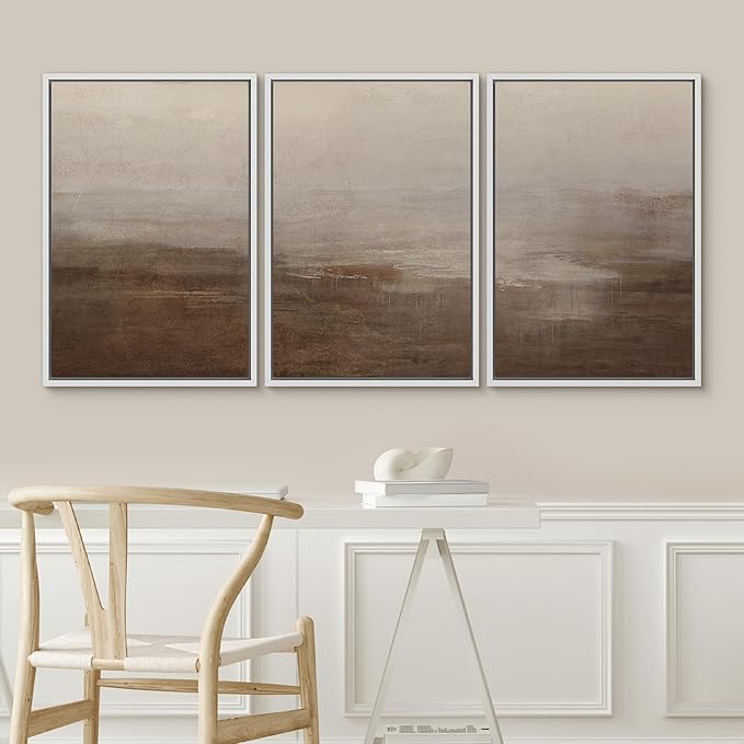 SIGNWIN Framed Canvas Print Wall Art Abstract Hazy Landscape Modern Minimalist Beige and Brown Nature Wilderness Modern Art Cool for Living Room, Bedroom, Office - 24"x36"x3 White