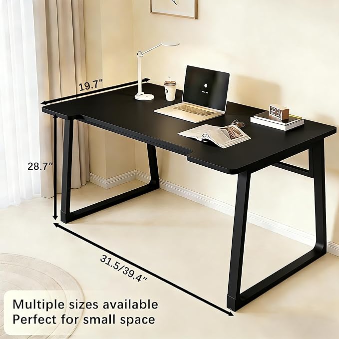 Computer Desk 39.4 Inch Small Office Desk with Wood Top and Metal Frame, Study Writing Desk for Home, Bedroom, Gaming, U-Shaped Leg Design, Modern Simple