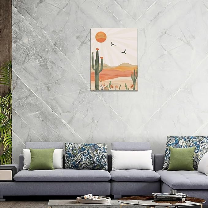 Cactus Wall Art Succulent Desert Boho Pictures Wall Decor Minimalist Nature Canvas Painting Print Home Modern Artwork Decorations Framed for Bathroom Living Room Bedroom Office 12 x 16 inch