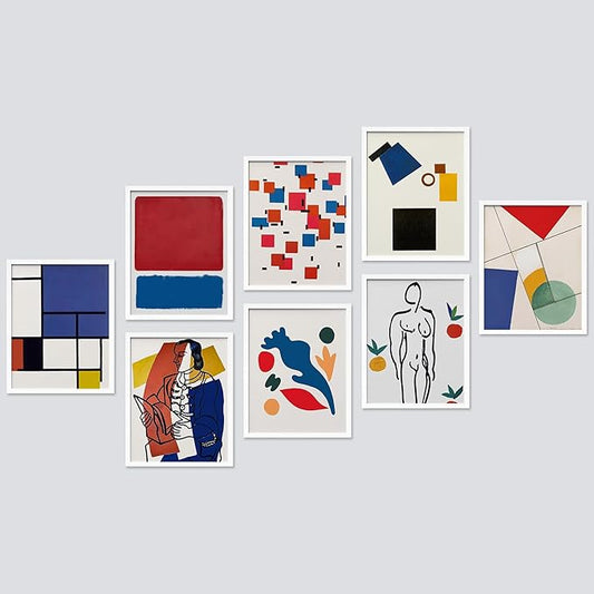 SIGNWIN Framed Poster Bathroom Decor, Wall Art Room Decor Multicolor for Living Room, Bedroom, Office Mondrian Color Block Matisse Nude Dancer Nature Abstract Shapes - 12"x16"x 8 White