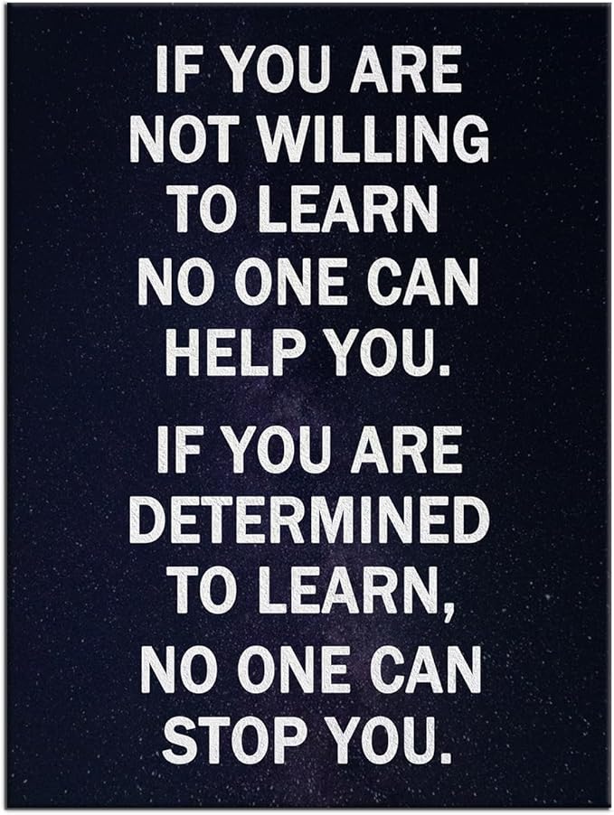 Motivational Canvas Wall Art Home Decor Picture Painting Motivational Quotes Determined to Learn Modern Poster Painting Artwork for Bedroom Kitchen Office Gym Stretched and Framed [24''Hx18''W]