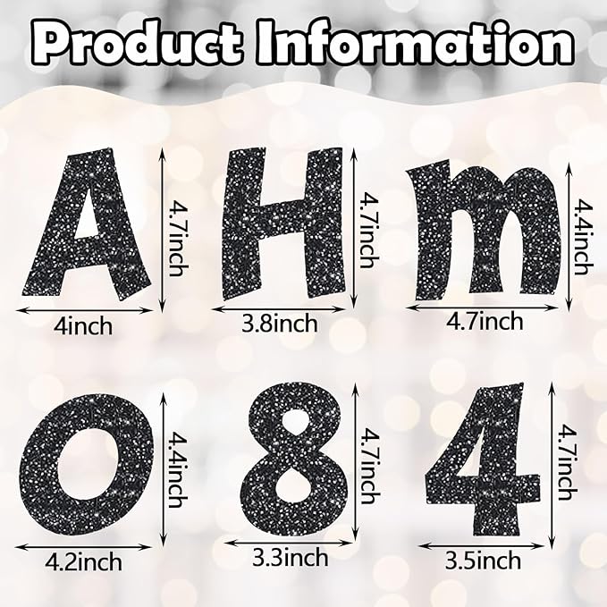 Colarr 216 Pcs Glitter Bulletin Board Letters for Classroom Number Alphabet Punctuation Symbol Cutout 4'' Die-Cut Poster Letter with Adhesive Dot School Party Holiday Decor Display(Black)