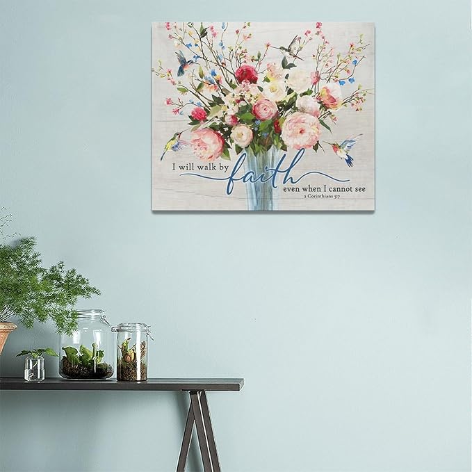 Christian Wall Art Bible Verses Pictures Wall Decor Rustic Floral Canvas Country Flower Print Painting Modern Home Artwork for Bathroom Bedroom Living Room Office Framed 24"x20"