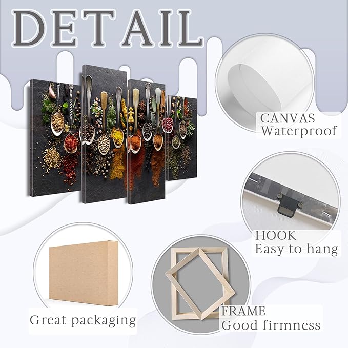 4 Pieces Kitchen Decor Kitchen Wall Art Kitchen Picture Wall Decor Dining Room Decor Spices Poster Food Poster Kitchen Art Kitchen Pictures Kitchen Canvas Wall Art for Room Decor (40''W x 24''H)