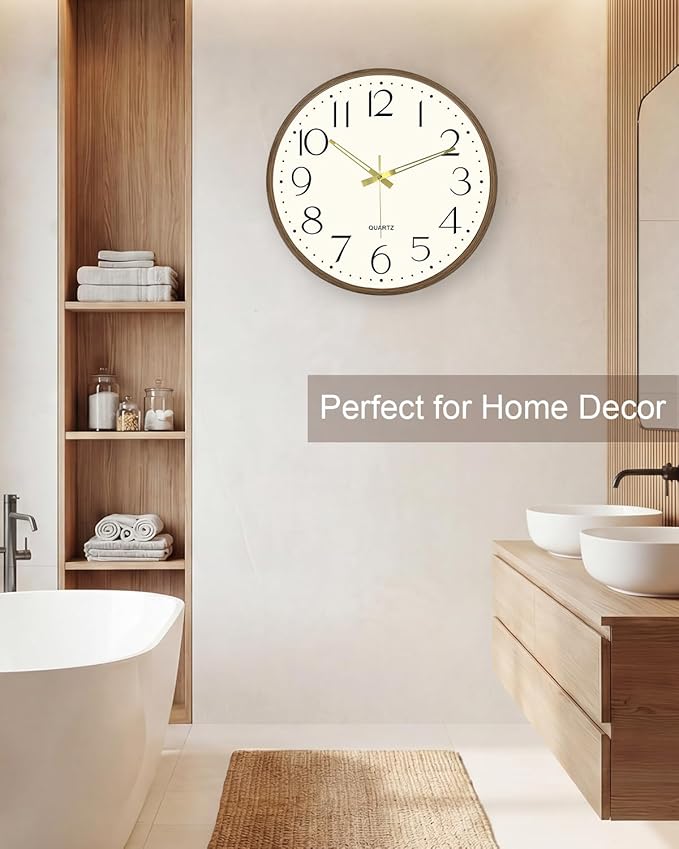 Vintage Wall Clock 14 Inch Quartz Silent Non-Ticking Analog Clock Battery Operated Rustic Round Decorative Clock for Living Room Kitchen Home Office Classroom