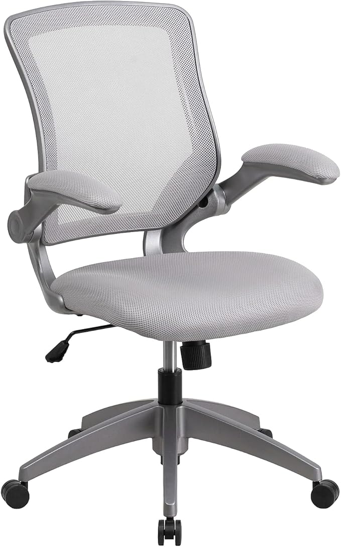 Flash Furniture Kale Mid-Back Gray Mesh Swivel Ergonomic Task Office Chair with Gray Frame and Flip-Up Arms