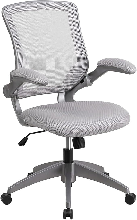 Flash Furniture Kale Mid-Back Gray Mesh Swivel Ergonomic Task Office Chair with Gray Frame and Flip-Up Arms