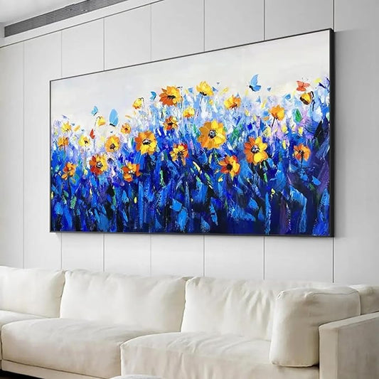 Framed Canvas Print Wall Art Abstract Flower Landscape Wall Painting Office Wall Decor Pictures 70x140cm/(28x55inch) with-Black-Frame