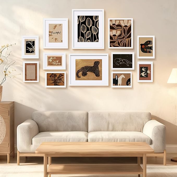 Egofine Picture Frame Set 12 Pack, Picture Frames Collage Wall Decor with Two 11x14, Two 8x10, Four 5x7, Four 4x6, Photo Frames for Wall and Tabletop, Made of Solid Wood, Covered by Plexiglass, White
