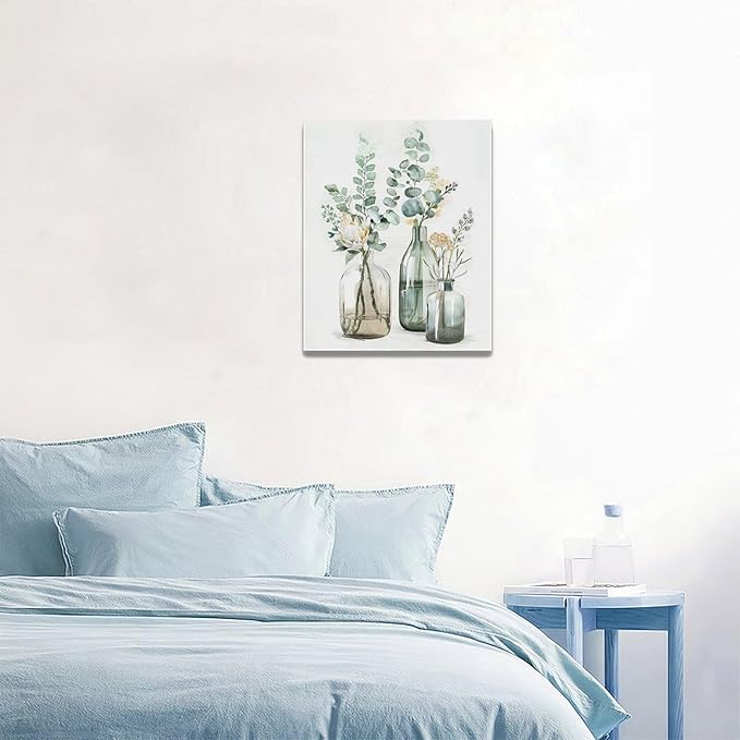 Botanical Bathroom Wall Art Rustic Green Plant Pictures Wall Decor Botanical Canvas Country Print Painting Modern Decoration Artwork for Bathroom Living Room Bedroom Office Framed 16"x20"