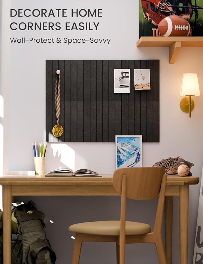 Fluxynara Felt Bulletin Board Tiles -28"x18" with 40 Adhesive Tabs, Cork Board Alternative for Office Decor, Push Pin Board Wall Organizer 6-Pack (Charcoal Gray)