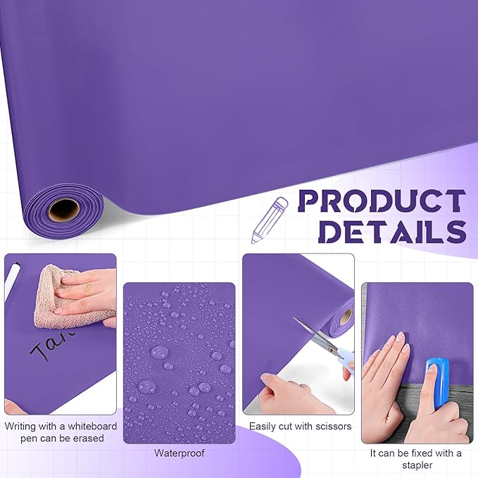16 in x 40 Ft Fabric Bulletin Board Roll Classroom Non Woven Fabric Background Decorations Waterproof Wrinkle Resistant Bulletin Board for Back to School Wall Decor(Purple,Pure)