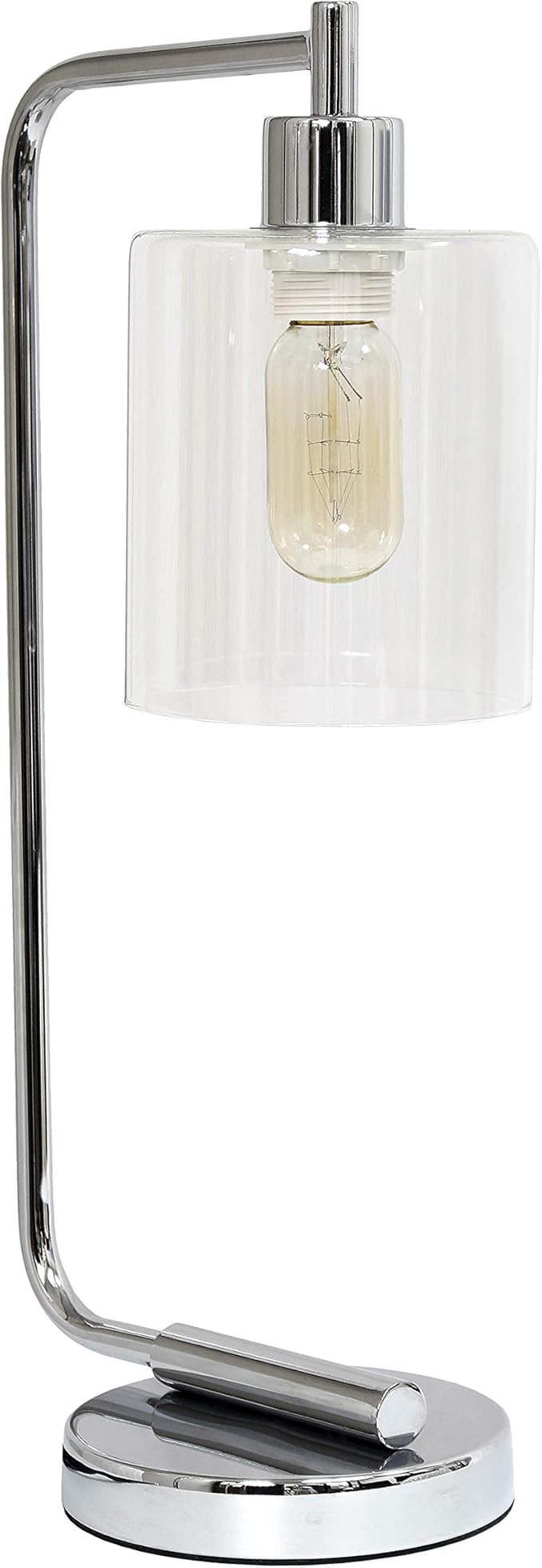 Simple Designs LD1036-CHR Bronson Antique Style Industrial Iron Lantern Desk Bedside Glass Shade Table Lamp, Chrome