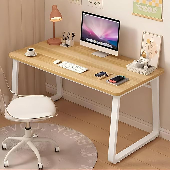 Solid Wood Computer Desk,Modern Simple Computer Desk,Study Writing Desk,Home Office Desk with Metal Legs,Laptop Pc Table Workstation for Home Office(100x60x74cm(39x24x29inch), Walnut A)