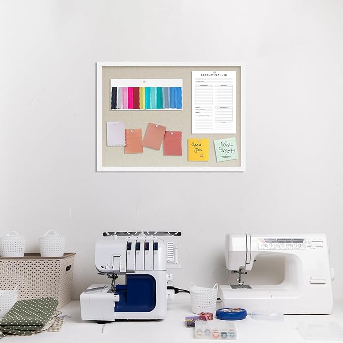 Cork Board with Linen White,Bulletin Board 23"x17" Hanging Corkboards for Office Home School Message Board or Vision Board Decoration.
