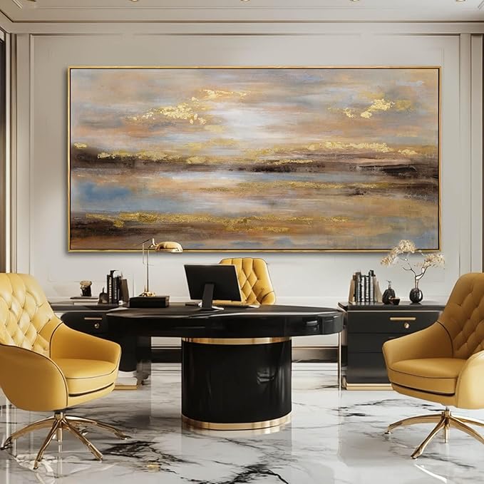 Large Framed Artwork for Living Room Abstract Bedroom Wall Art Gold Abstract Wall Decor Office Home Decor 29"x 58" Canvas Painting Wall Hanging