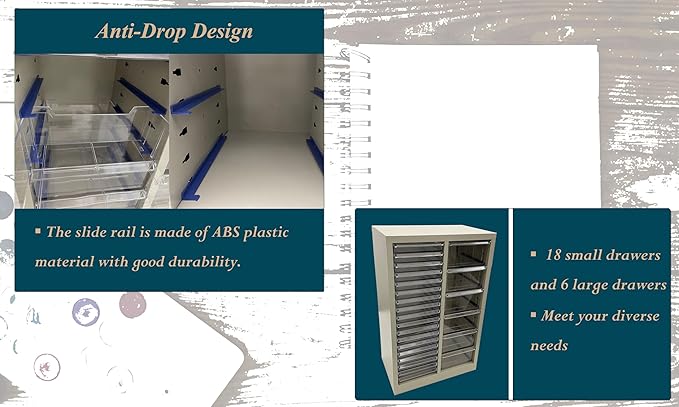 File Cabinet Parts Cabinet Plastic Drawer Storage with Clear Drawers 6 Large and 18 Small Combination for Documents Makeup Nail Salons Offices Bolts Nuts Legos Beads Lateral