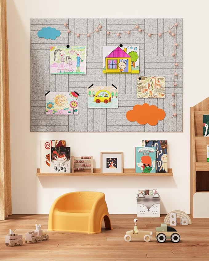 Large Cork Board, 48" X 36" Bulletin Board, 12 Pack Felt Pin Boards Cork Boards for Walls Office Home Decor, Classroom with 60 Safe Removable Adhesive Tabs Grey