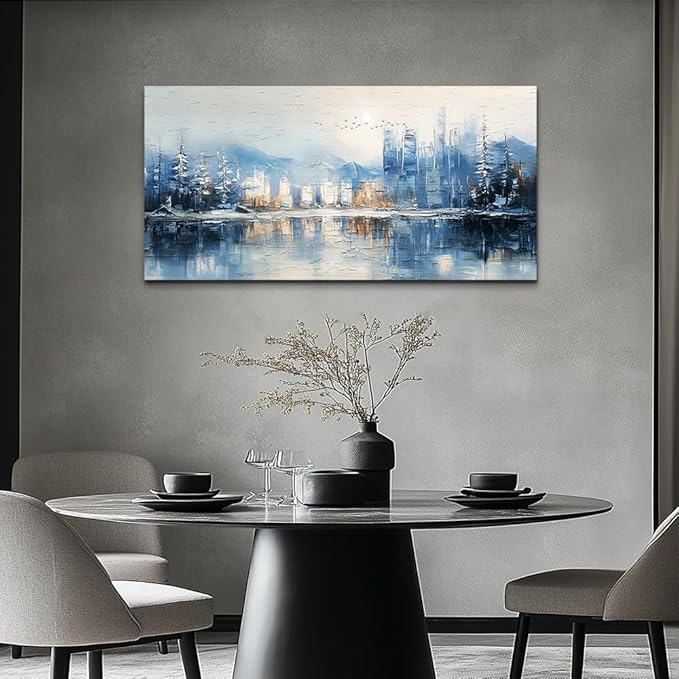 QIYILEXWART Canvas Wall Art For Living Room Wall Decor For Bedroom Office Wall Decorations Abstract Watercolour Painting The Blue Lake Pictures Artwork Room Aesthetic Home Decor Ready To Hang