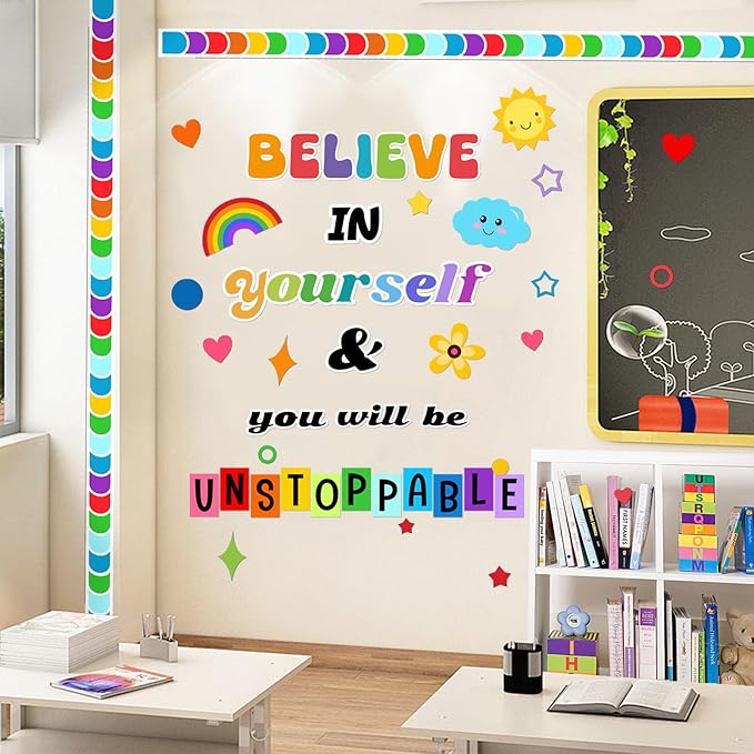 LioNergy Believe in Yourself Classroom Bulletin Board Decoration Set Motivational Cutouts Bulletin Board Wall Door Decor for Kindergarten Preschool Elementary Middle School