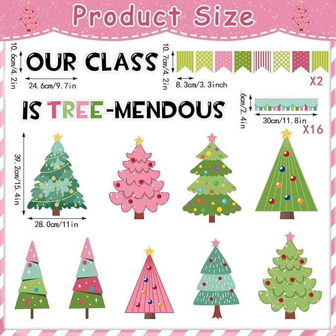 gisgfim Merry Christmas Tree Paper Cutouts Winter Tree Classroom Bulletin Board Set for Xmas Winter Holiday Party School Home Wall Decor Supplies