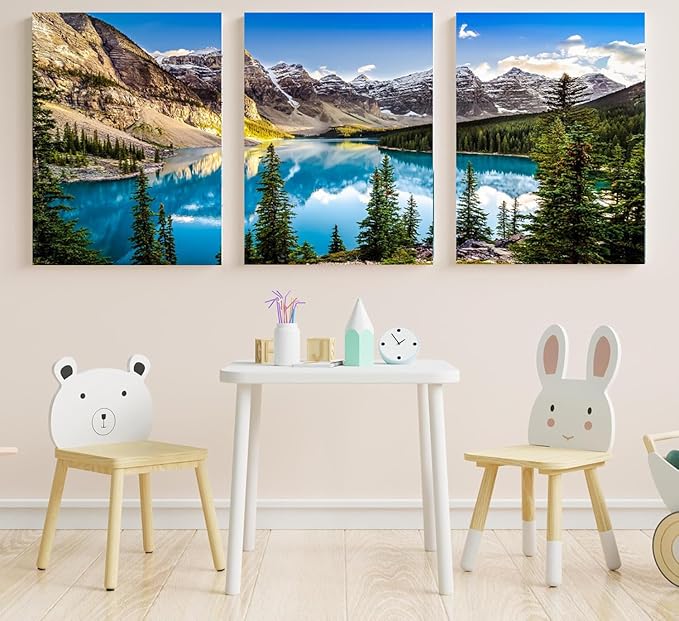 Yxbhhym Canvas Wall Art for Living Room Lake Mountain Wall Art Landscape Picture Blue Sky Forest Print Scenic Nature Painting Wall Decor Bedroom Modern Framed Office Artwork Bathroom Home Décor