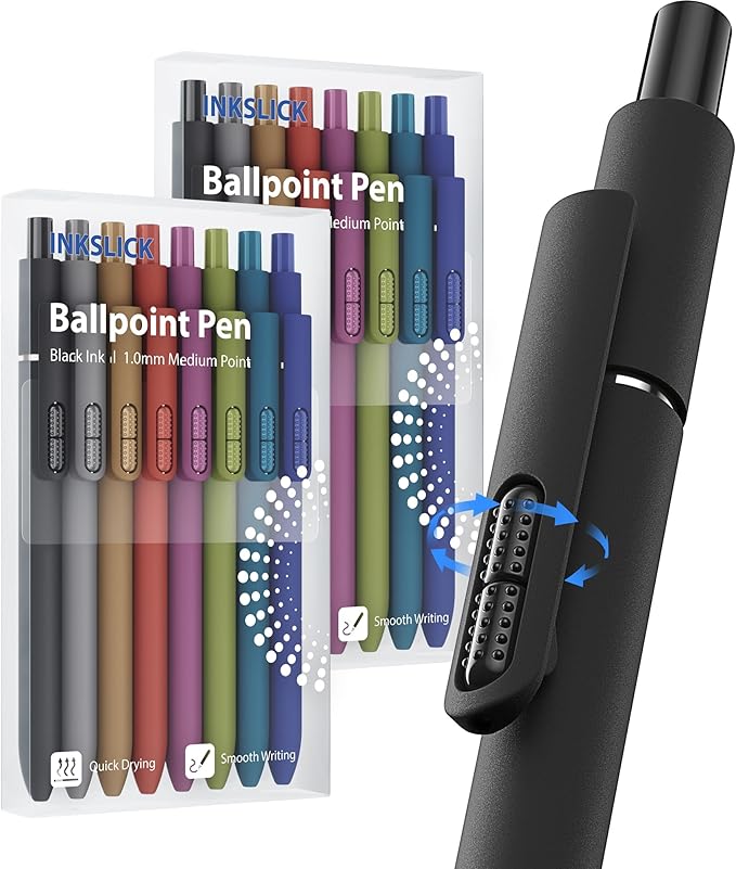 16 Pack Black Pens - 1.0mm Medium Point Ballpoint Pens | Smooth Writing Retractable Black Ink Pen for Nurses, Women, Adults, School, Office (Vintage-16pcs)
