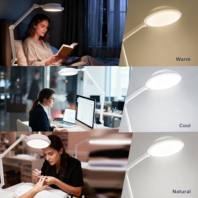 30W LED Desk Lamp with Clamp, 95+CRI, 5 CCT Modes & Dimmable, High CRI>95, Flexible Adjustable Task Light for Office, Makeup, Workbench, Crafts(White)
