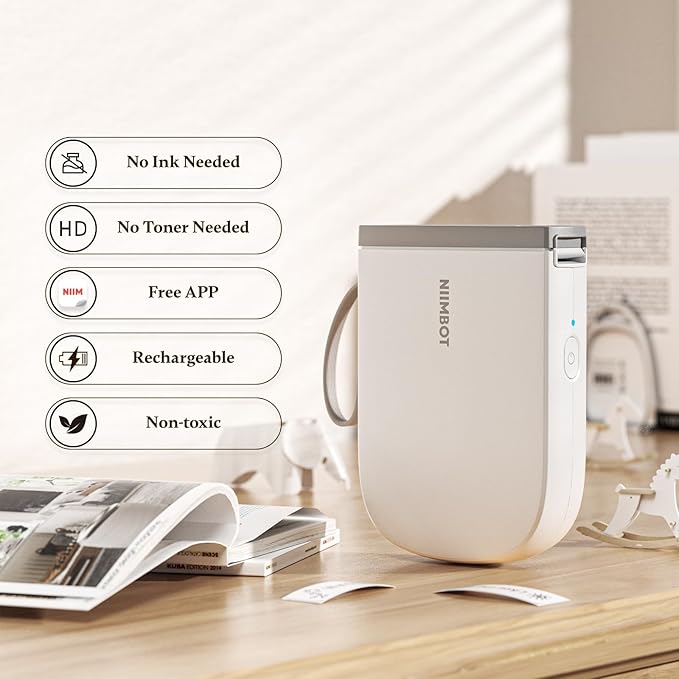 NIIMBOT 300 DPI D11 Label Maker Machine with 1 Tape, Mini Portable Label Printer, Bluetooth Thermal Label Printer Sticker Labeler for Office Home Kitchen School Organization, White