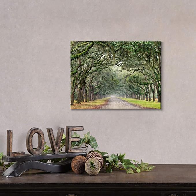 Hardy Gallery Oak Tree Canvas Wall Art: Green Landscape Artwork Forest Picture Painting Small Size for Bathroom (16'' x 12'' x 1 Panel)