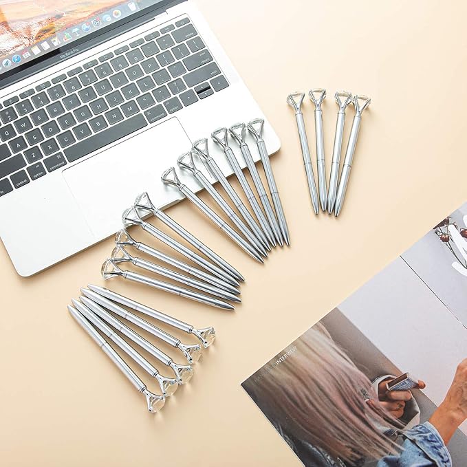 PASISIBICK 20 Silver Diamond Pens Cute Beautiful Ballpoint Pens for Women Wedding Coworkers Crystal Gifts(20 PCS)