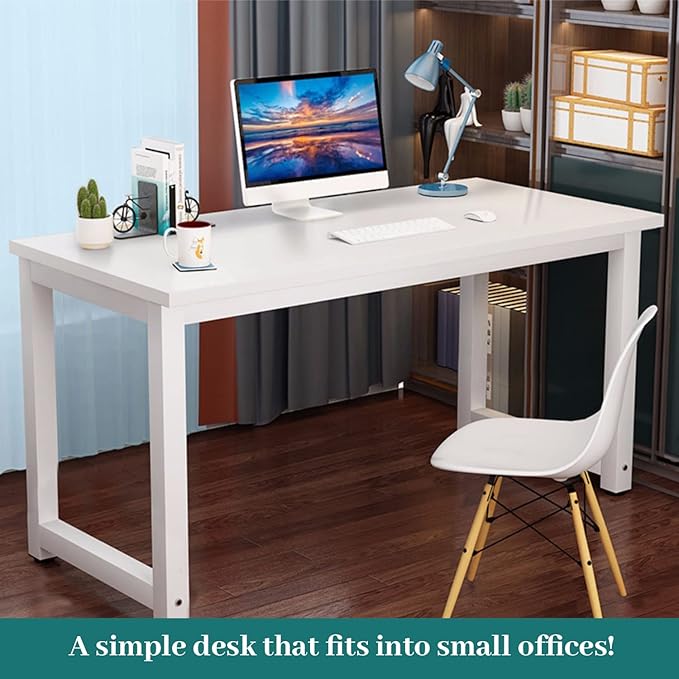 Computer Desk, Home Office Writing Study Desks, Small PC Table Workstation, Modern Simple Style for Space-Saving(47-Inch, White)