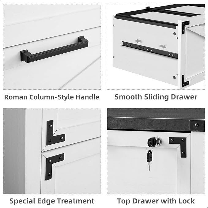 JXQTLINGMU 2-Drawer Lateral File Cabinet with Lock,Engineered Wood Storage Cabinet Organizer with Durable Slide Rails,Home Office Cabinets for Office, Bathroom, Home, Laundry Room,Deep White