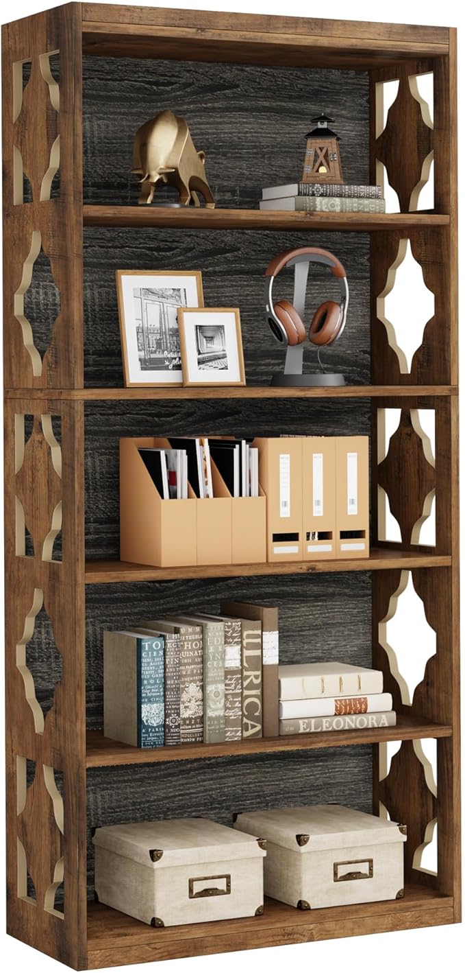 Tribesigns 6-Tier Bookcase, 70-Inch Tall Freestanding Bookshelf with Storage Shelves, Open Bookcase Wood Display Shelving Unit for Living Room Bedroom, Vintage Brown & Gray