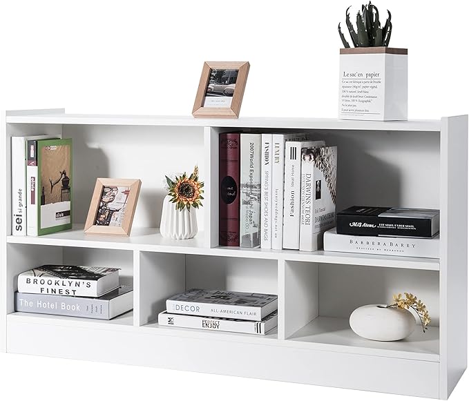 Tangkula 5 Cube Bookcase, 2 Tier Wooden Storage Open Bookshelf, Multipurpose Display Storage Cabinet for Living Room, Bedroom, Hallway, Kid's Playroom, Reading Nook (White)