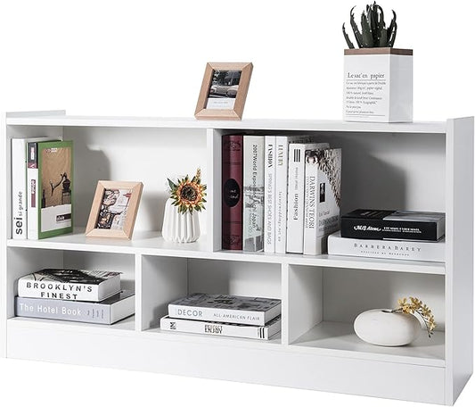 Tangkula 5 Cube Bookcase, 2 Tier Wooden Storage Open Bookshelf, Multipurpose Display Storage Cabinet for Living Room, Bedroom, Hallway, Kid's Playroom, Reading Nook (White)