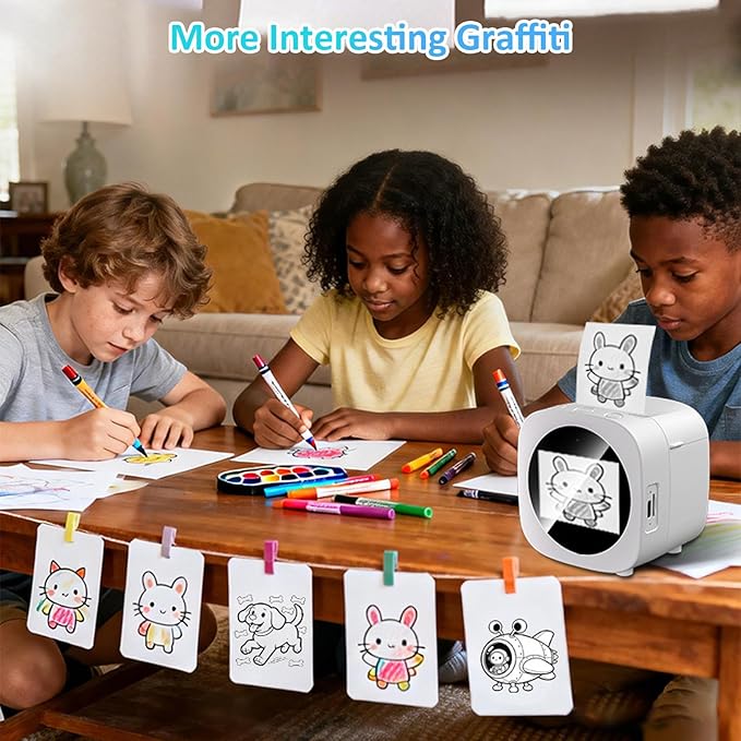 Smart AI Voice Sticker Printer Box, Mini Inkless Thermal Label Maker, AI Sticker Printer Box with Preview Display for Home, School, Office & Creative Organization, Rolls Paper Included (1 Pc)