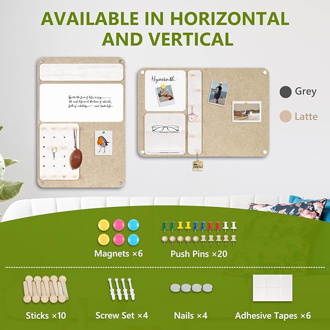 DOLLAR BOSS 3-in-1 Foldable Bulletin Board 24"x16" Vertical - Magnetic Whiteboard with Cork & Acrylic Shelves, Sound-Absorbing Felt for Home/Office/Dorm Includes Pins/Magnets (Latte)