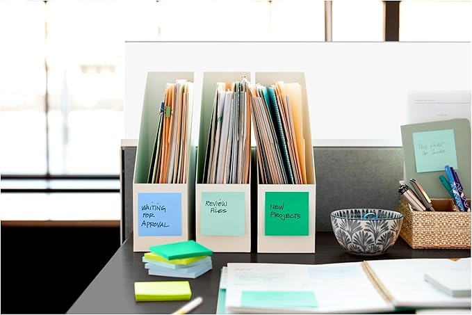 Post-it 100% Recycled Paper Super Sticky Notes, 3 in. x 3 in., 5 Pads, 70 Sheets per Pad, Oasis Collection, School Supplies and Office Products