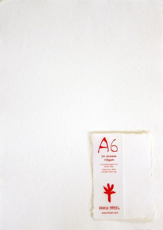 KHADI Paper White RAG (20 Sheets) Packs A6W 150 GSM 4" X 6"