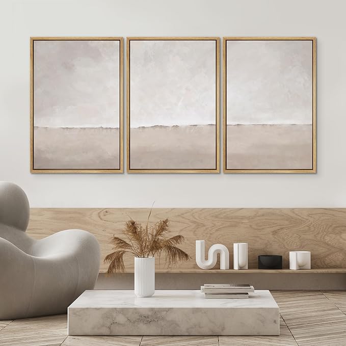 SIGNWIN Framed Canvas Print Wall Art Set Pastel Watercolor Gray Brown Paint Stroke Landscape Abstract Shape Illustrations Decorative Relax/Calm Zen for Living Room, Bedroom, Office - 16"x24"x3 NATURAL