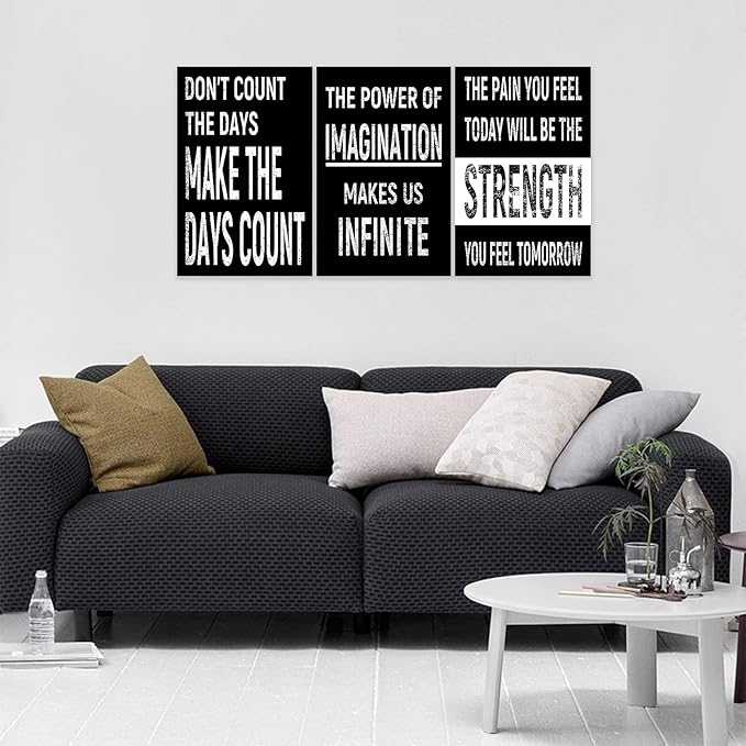 3 Piece Inspirational Wall Art Black Background Sayings Pictures, Quote Motivational Canvas Print for Home Wall Decor, Triptych Entrepreneur Poster Framed Artwork for Women Men Room Decor (48"Wx24" H)
