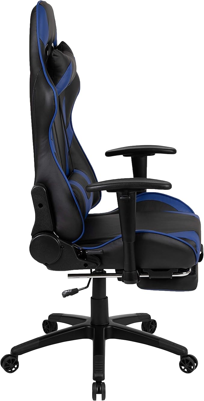 Flash Furniture X30 Gaming Chair Racing Office Ergonomic Computer Chair with Fully Reclining Back and Slide-Out Footrest in Blue LeatherSoft